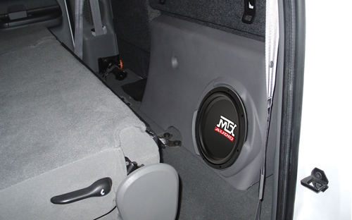 Picture of Ford F-250/F-350 Super Crew Loaded 10 inch 300W RMS 4 Ohm Vehicle Specific Custom Subwoofer Enclosure 