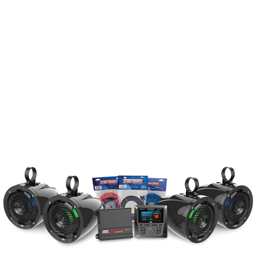 Picture of Amplifier and 4 Roll Cage Speaker with Bluetooth Media Controller Package